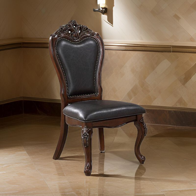 Zenie Dining Side Chair Set of 2, Cabriole Legs, Faux Leather, Cherry Brown - Benzara image number 5