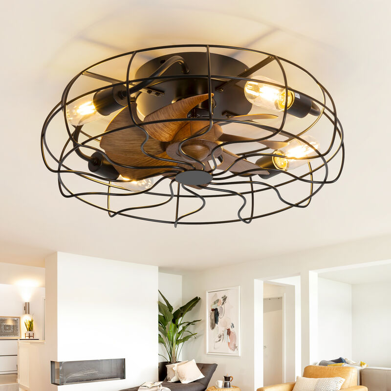 Breezary 18.5" Industrial Caged Ceiling Fan with Light,4 E26 Bulbs Required,6 Speed Remote,Reversible,Timer,Quiet,7 Blades image number 1
