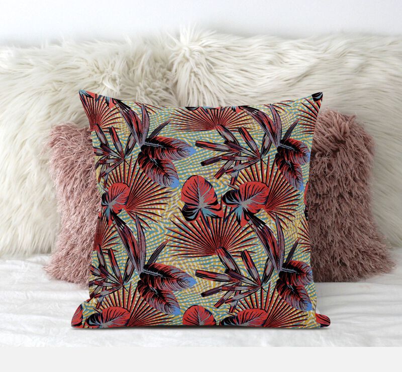 Homezia 20"Red Yellow Tropical Zippered Suede Throw Pillow