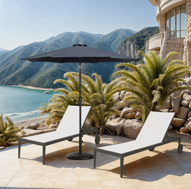 Meridian Furniture Fiji Grey Fabric / Matte Black Aluminum Patio Umbrella with Base Sets