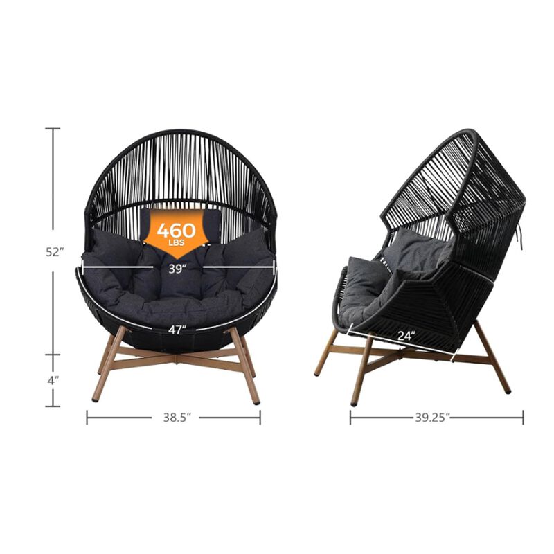 Mondawe Hand-Woven Wicker Oversized Egg Chair,Rust-Resistant Steel Frame & 6.25" Thick Cushion Chair