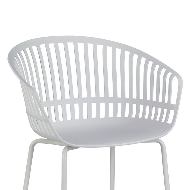 Glamour Home Set of 2 Barras White Plastic Dining Chair with Slatted Back and Iron Legs