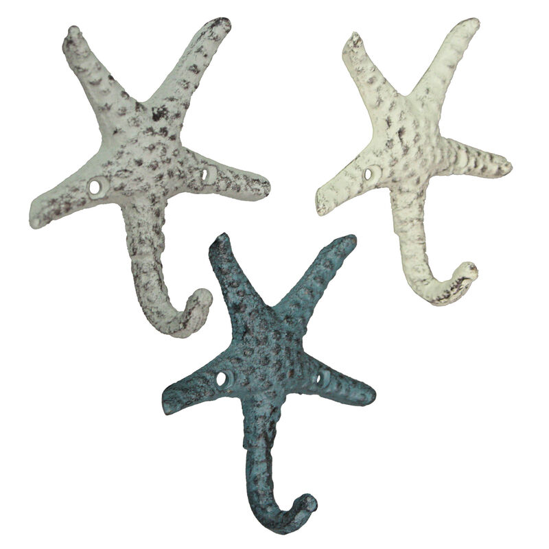 Set of 3 Cast Iron Nautical Starfish Wall Hooks - Stylish and Functional Towel, Hat, and Key Hangers - Rustic 4-Inch Decorative Hooks for Coastal-Themed Home image number 3