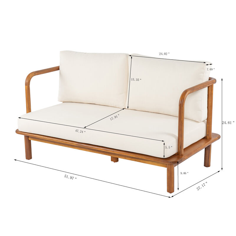 Christopher Knight Home Arnelle Modern Acacia Wood Patio Loveseat with Cushion image number 2