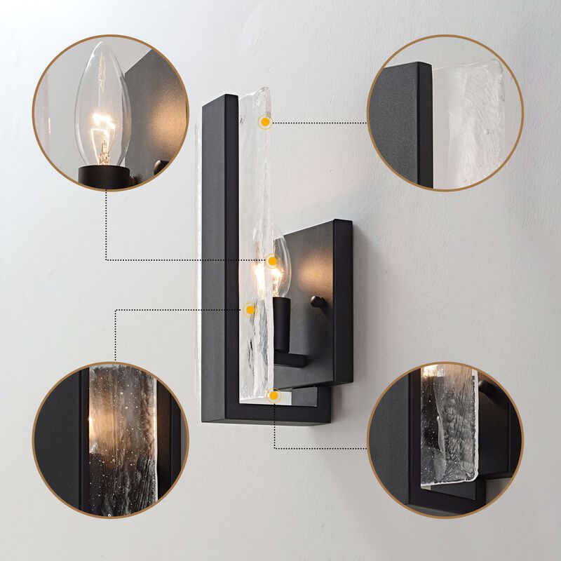 Maya Single Light Matte Black Clear Glass Panel Wall Sconce - 6" W x 11.8" H x 4.5" D image number 7