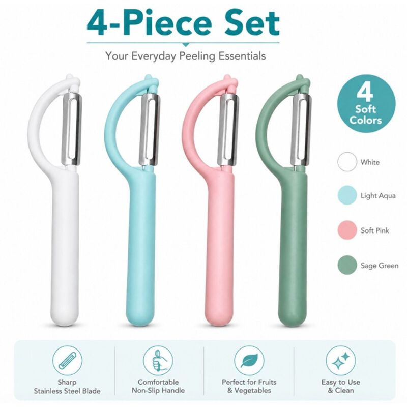 Pack of 4 Stainless Steel P-Type Vegetable Peelers image number 1