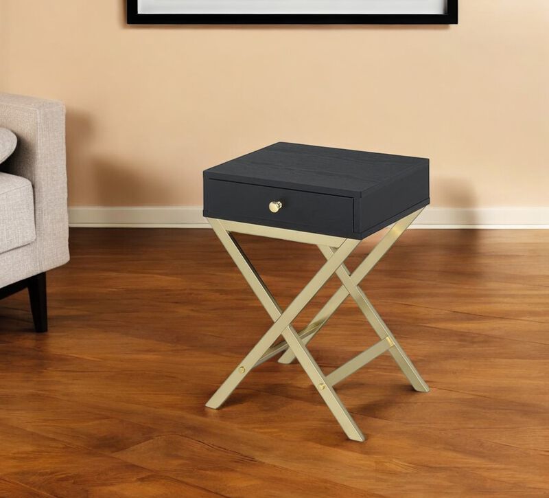 Farmhouse Style End Table &ndash; Solid Wooden Side Table with Drawer and Open Shelf