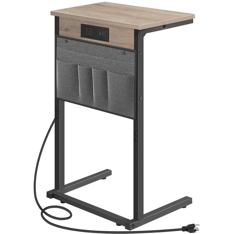 HOOBRO C Shaped End Table with Charging Station, 28"" Tall Couch Table for Couch and Recliner for Small Spaces, Slide Under Sofa