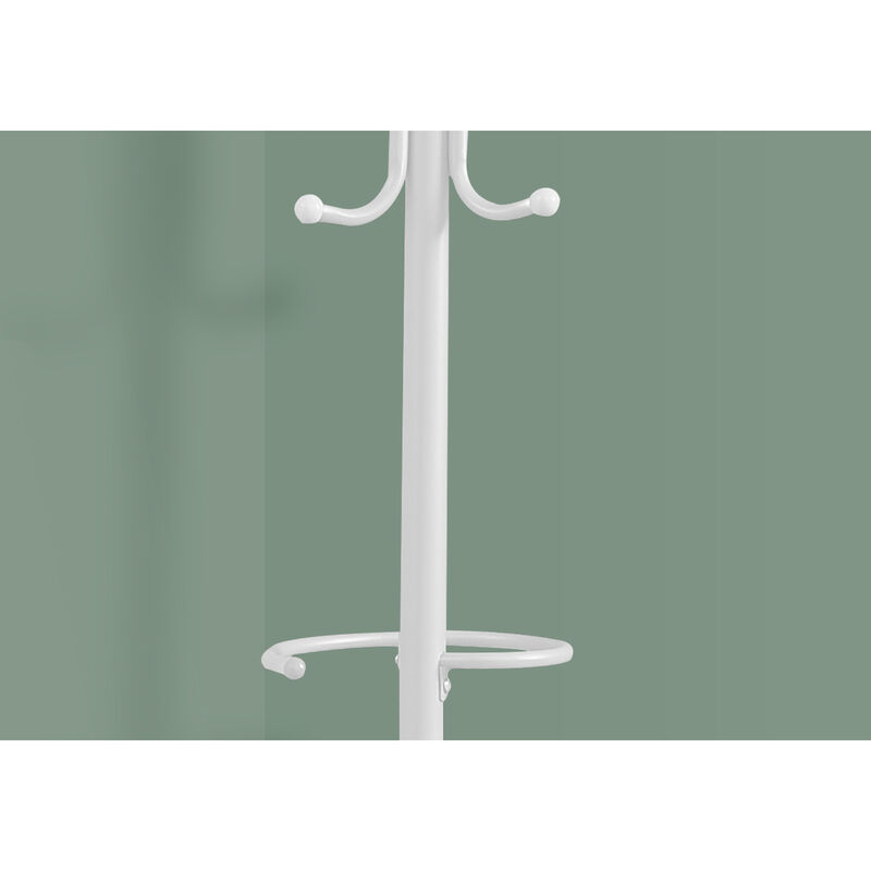 Monarch Specialties I 2164 Coat Rack, Hall Tree, Free Standing, Hanging Bar, 6 Hooks, Entryway, 68"H, Bedroom, Metal, White, Contemporary, Modern