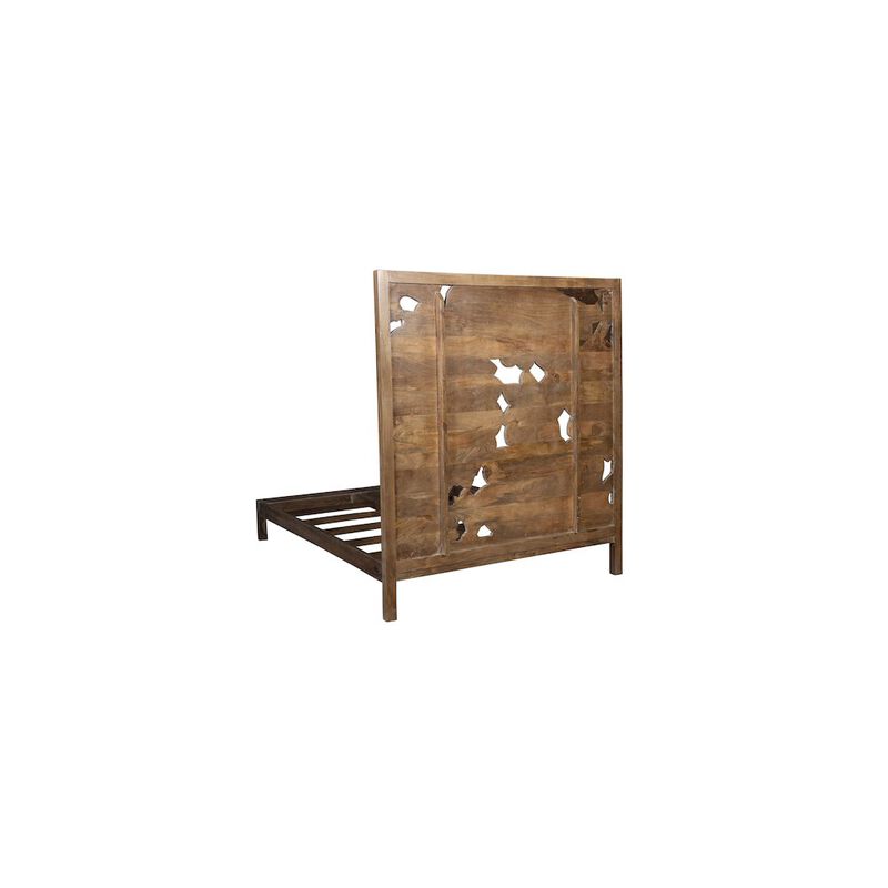 Porter Designs Dahlia Hand Carved Motif Queen Bed, Brown image number 5