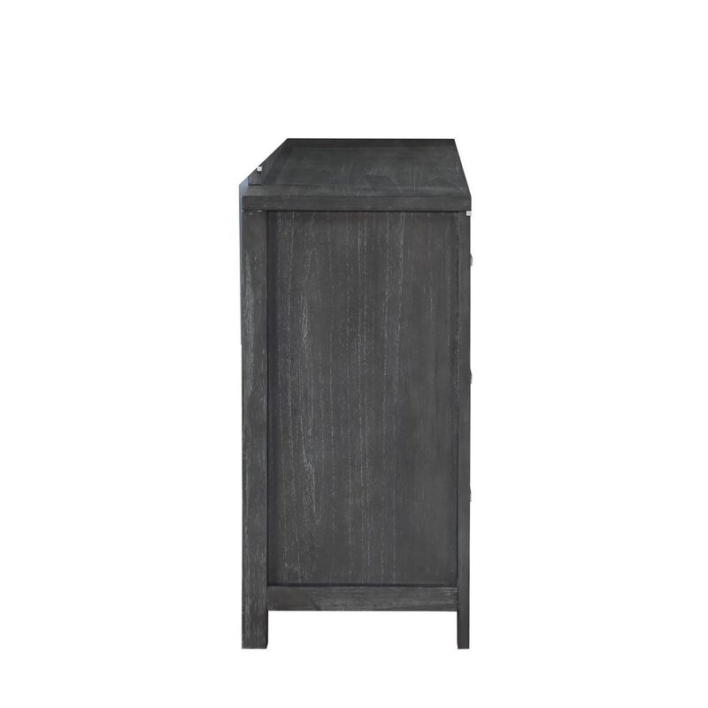 Benjara Tal 62 Inch Dresser, 6 Drawers Handles, Charcoal Finish, Gray, Chrome