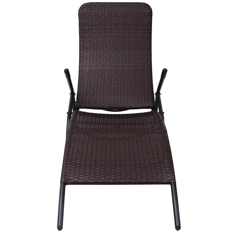 Sun Lounger Brown Poly Rattan, Powder-Coated Steel Medium