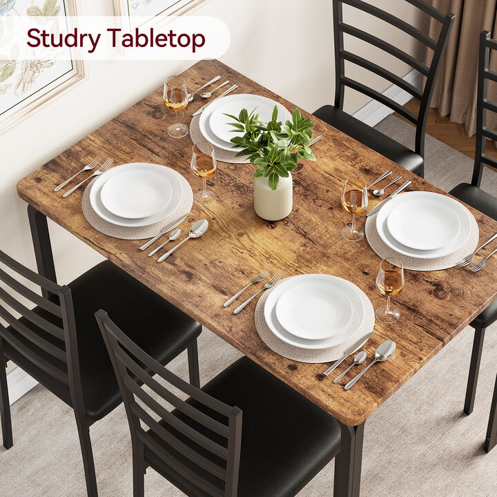 Modern 5-Piece Dining Set for 4 &ndash; Glass Top. 4 PU Chairs &ndash; Space-Saving Metal Frame. For Kitchen, Dining Room, Apartment
