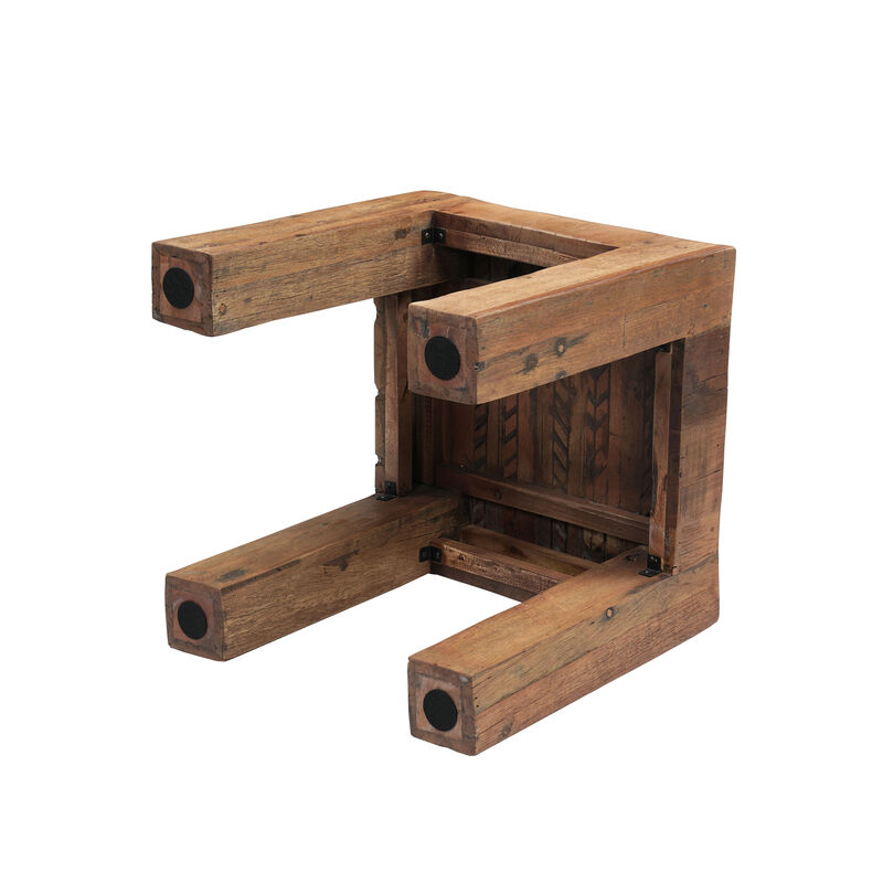 Kiosk Side End Table, Reclaimed Wood, Rustic Brown Finish, Chunky Block Legs, 20 Inch image number 4