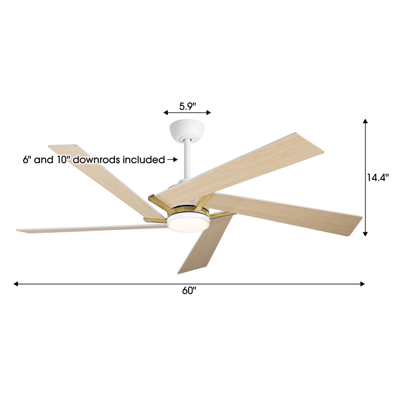 60" Modern Industrial White Reversible Dimmable 5 Aero Blades Ceiling Fan with Light and Remote image number 6
