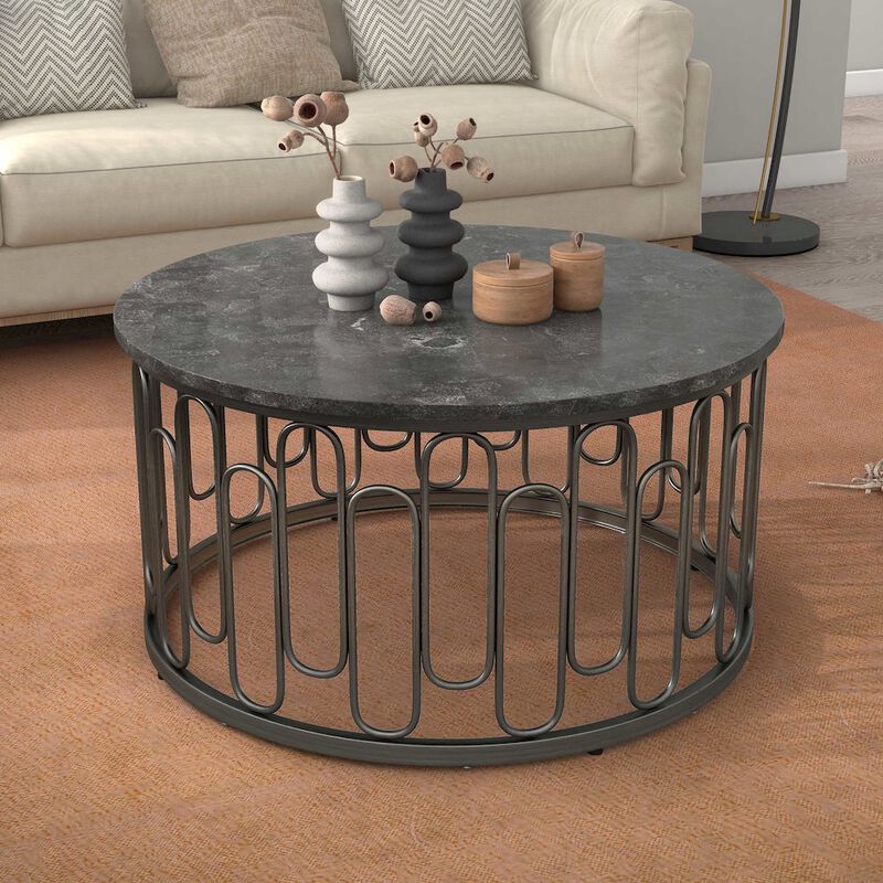 Furniture of America Silas Round Modern Metal Coffee Table in Black