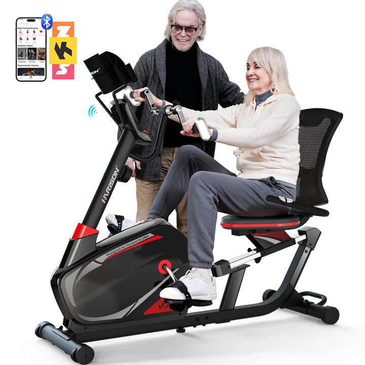 HARISON Magnetic Exercise Bike with Arm Exerciser, 400 LBS Recumbent Bike, Bluetooth App, LCD & Tablet Holder (HR-B8RE)