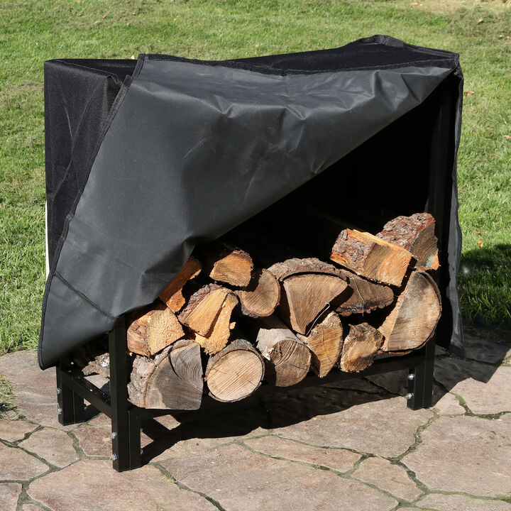 Sunnydaze 30 in Black Powder-Coated Steel Firewood Log Rack and Cover