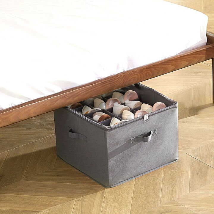 Under Bed Shoe Storage Organizer with 16 Compartments and Adjustable Dividers