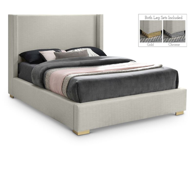 Meridian Furniture Royce Beige Linen Textured Fabric Full Bed