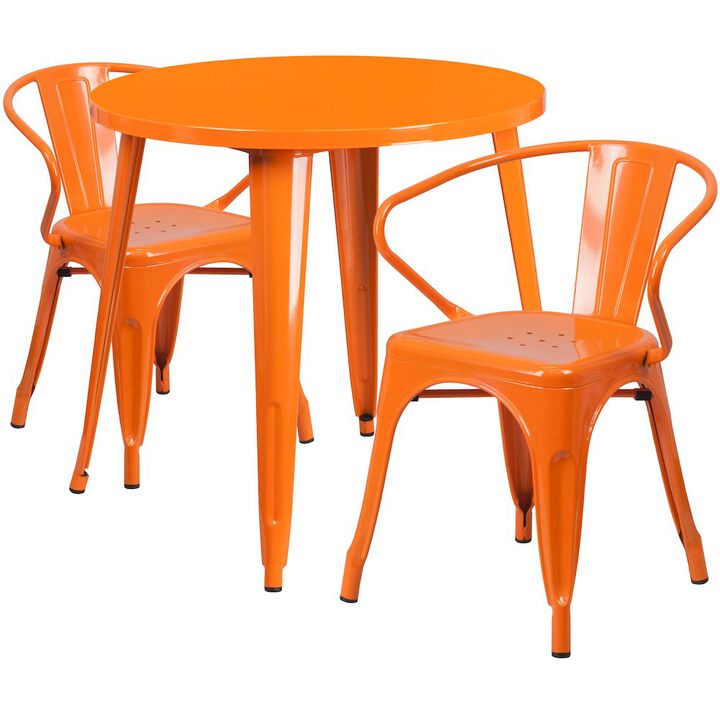 Flash Furniture 30" Round Metal Indoor-Outdoor Table Set with 2 Arm Chairs