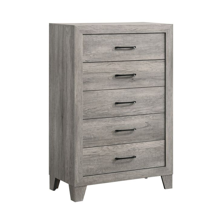 Isha 48 Inch 5 Drawer Tall Dresser Chest with Metal Handles, Driftwood Gray-Benzara