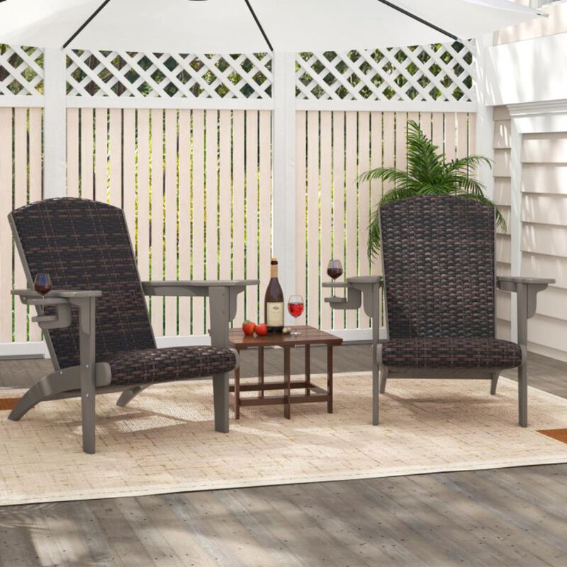 Hivvago Patio Adirondack Chair with Rattan Padded Seat and Hidden Cupholder image number 7