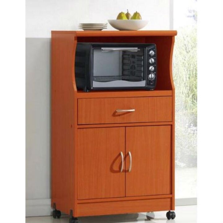 Kitchen Cabinet Microwave Cart with Storage Shelves and Drawer for Convenient Appliance Organization