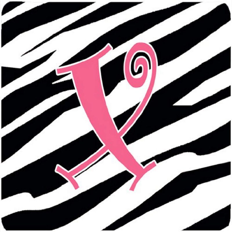 Caroline's Treasures CJ1037-XFC Monogram-Zebra Stripe and Pink Foam Coasters (Set of 4), Initial Letter X, 3.5 H x 3.5 W, Multicolor