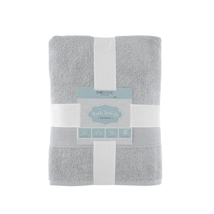 Chic Home Luxurious 4-Piece Super Soft Pure Turkish Cotton Bath Towels Set 30" x 54" Grey