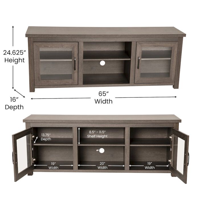 Flash Furniture Classic TV Stand up to 80" TVs - Black Wash Finish with Full Glass Doors