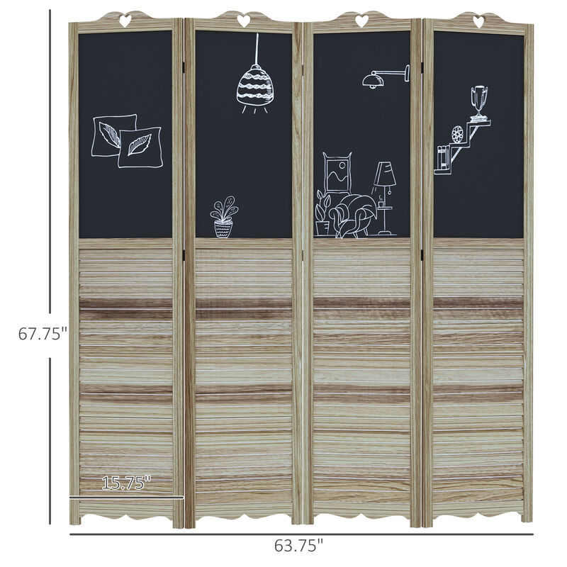 4-Panel Folding Room Partition Divider Wall, Privacy Screen w/ Blackboard, White