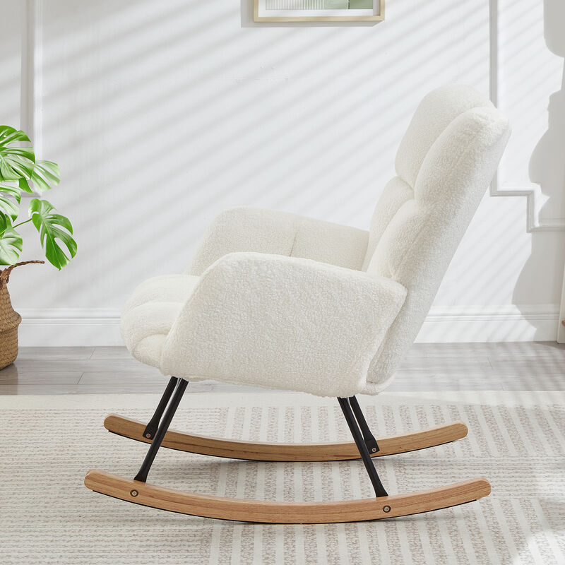 Merax Accent Chairs for Living Room Tufted Upholstered Teddy Fabric Glider Chair Rocking Chair image number 3