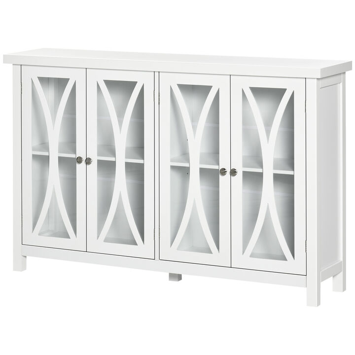 HOMCOM Sideboard, Buffet Cabinet with Adjustable Shelves, Credenza with 4 Glass Doors, White