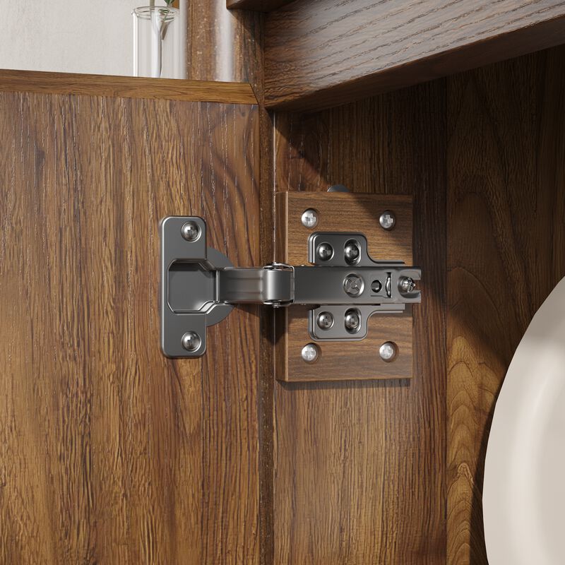 FUFU&GAGA Round Leg 2-Door 3-Drawer Cabinet with Painted Rubberwood Legs, 15mm Particleboard Construction, and Faux Thick Panel, (59"W x 16.5"D x 30.9"H) , Brown image number 9