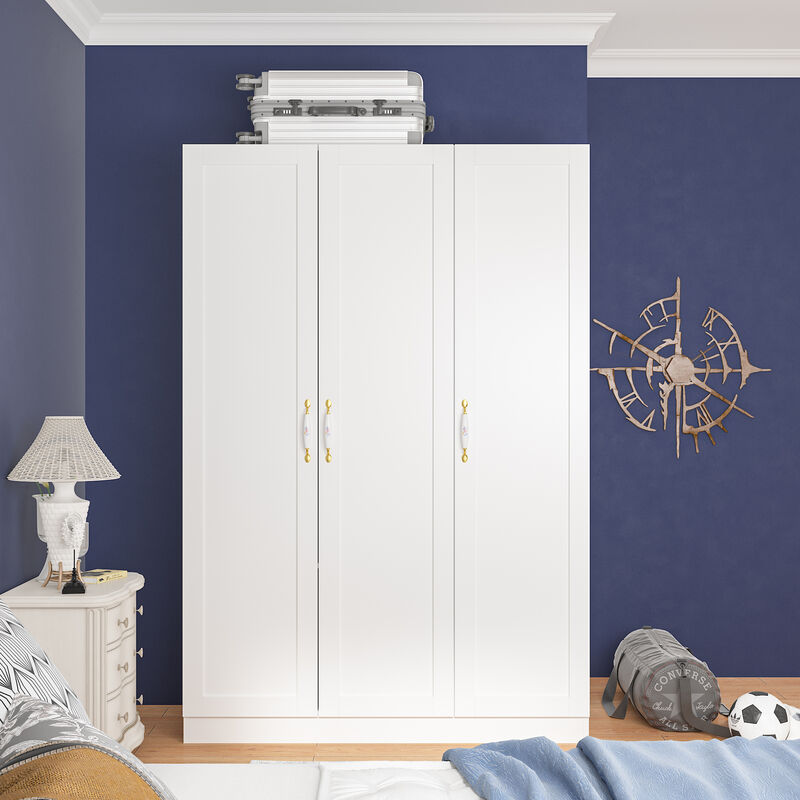 Wardrobe Armoire with Hanging Rod 3 Door Armoire Wardrobe Closet White