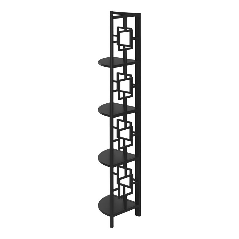 Monarch Specialties I 3610 Bookshelf, Bookcase, Etagere, Corner, 4 Tier, 62"H, Office, Bedroom, Metal, Laminate, Black, Contemporary, Modern