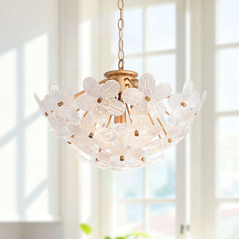 Frieda Modern 4-Light 20" Brushed Brass Clear Glass Flower Chandelier image number 7