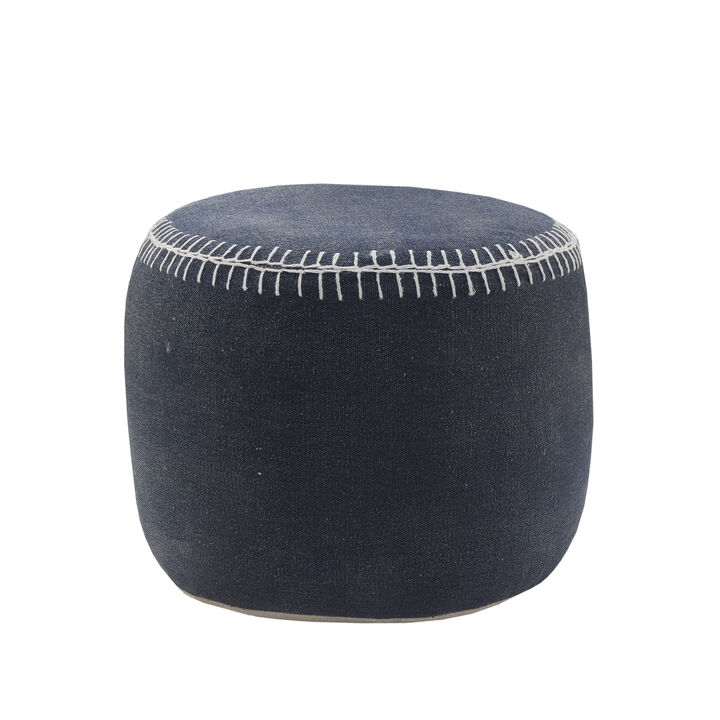Cylinder Striped Cotton Pouf – Round Ottoman Accent Seat for Living Room
