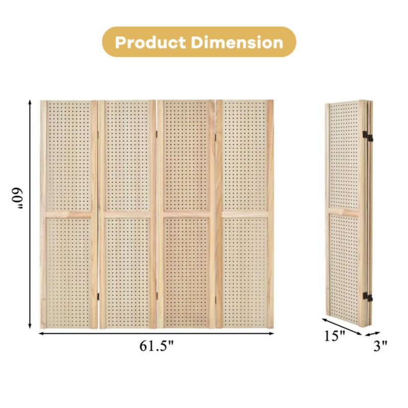 Hivvago 4-Panel Pegboard Display 5 Feet Tall Folding Privacy Screen for Craft Display Organized