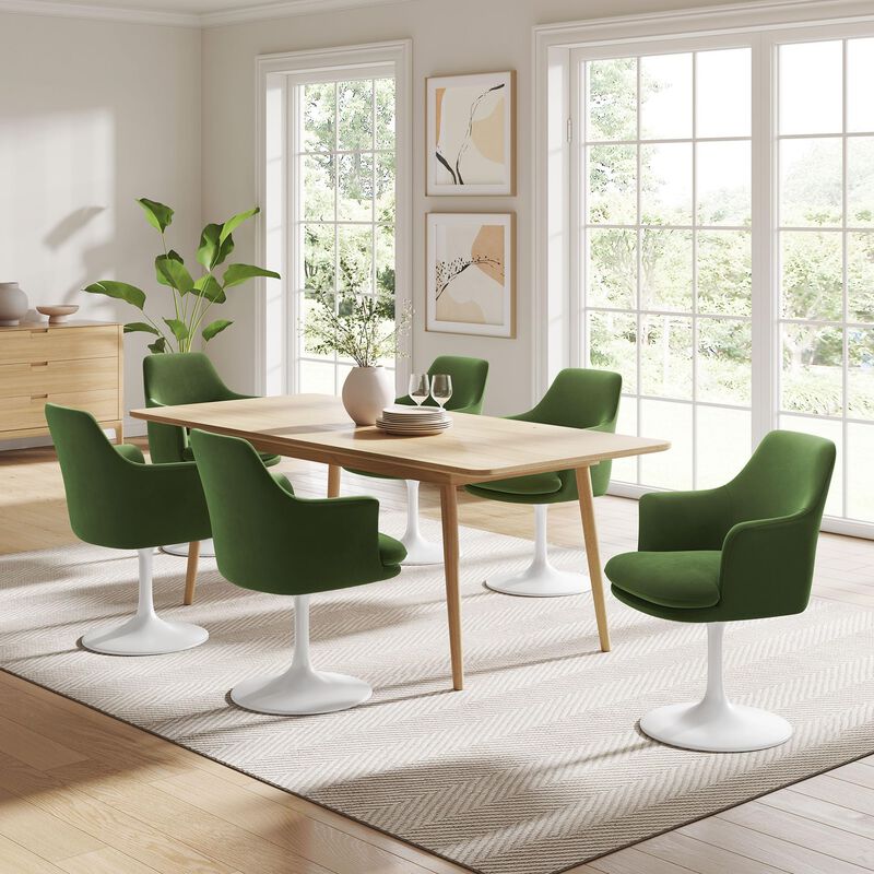Modway Lippa Velvet Swivel Dining Armchair in White Moss Green &ndash; Rotating Accent Chair with Stain-Resistant Performance Velvet Upholstery &ndash; 360&deg; Swivel Barrel Chair with Pedestal Base image number 4