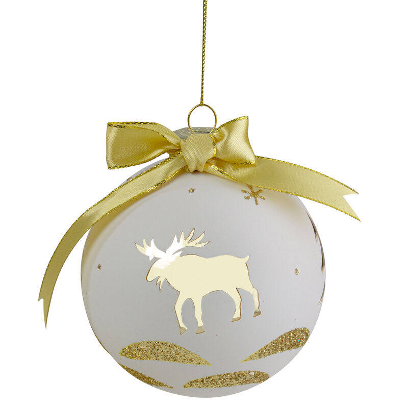 4" Gold and White Moose Christmas Ball Ornament