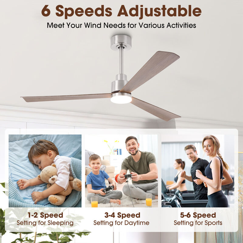 52 in. Brushed Nickel Reversible 6-Speed Ceiling Fan with Light and Remote