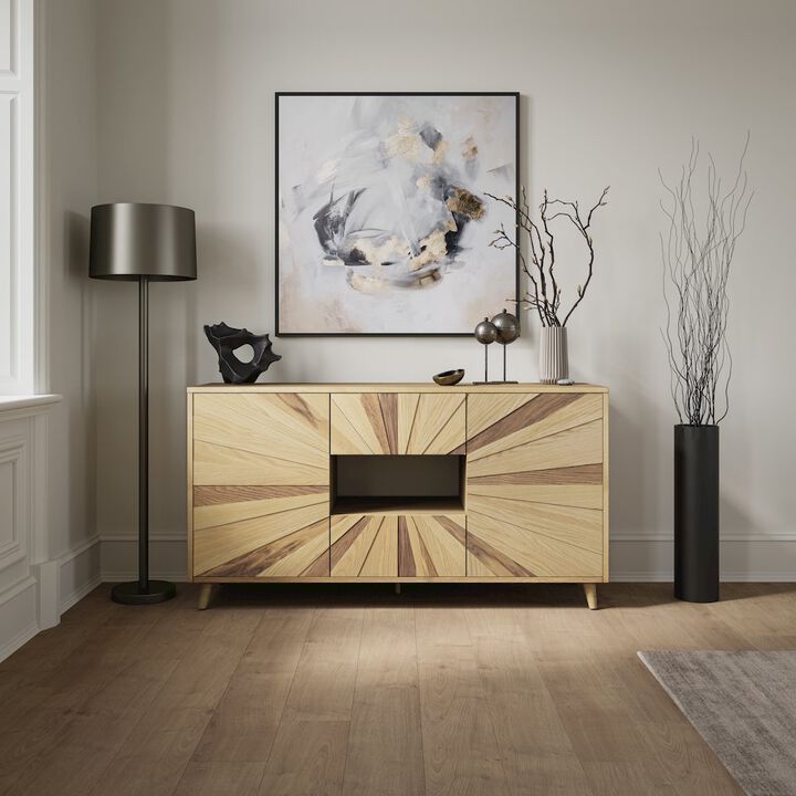 Jofran Reece 60 Mid-Century Modern Starburst TV Stand Console Storage Cabinet
