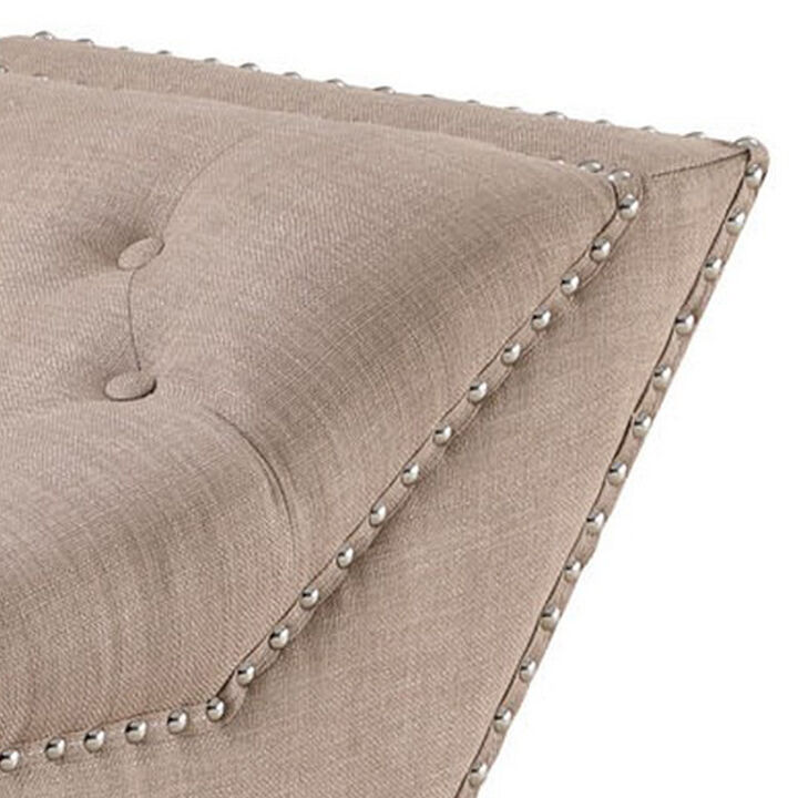 Bench with Button Tufted Details and Nailhead Trim, Beige-Benzara