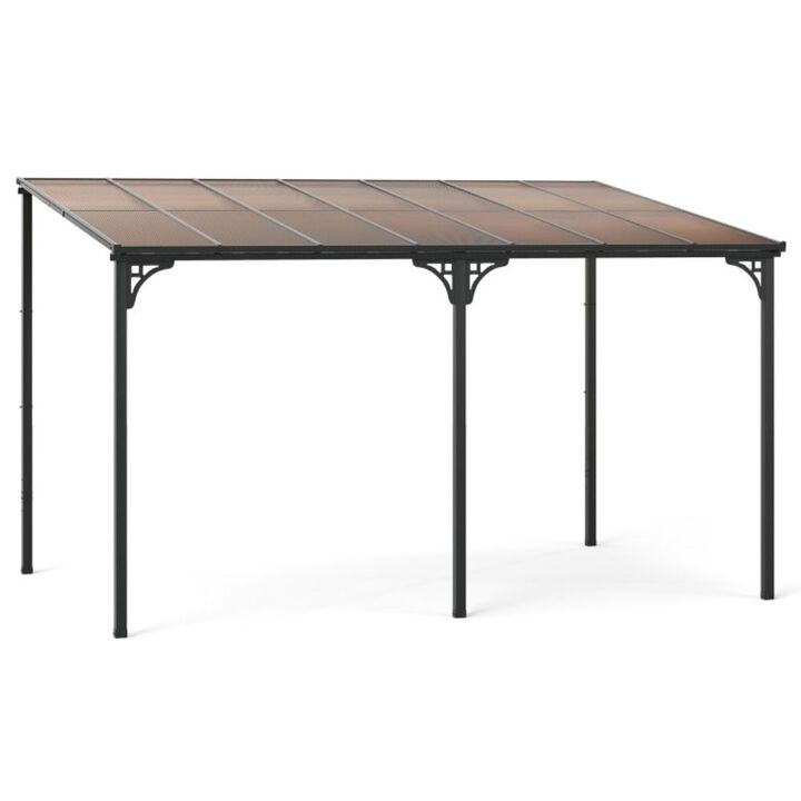 Hivvago Wall-Mounted Patio Gazebo Large Outdoor Hardtop Pergola with Sloped Polycarbonate Roof