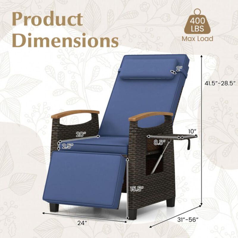 Hivvago Patio Wicker Recliner Chair with Adjustable Backrest and Footrest-Black