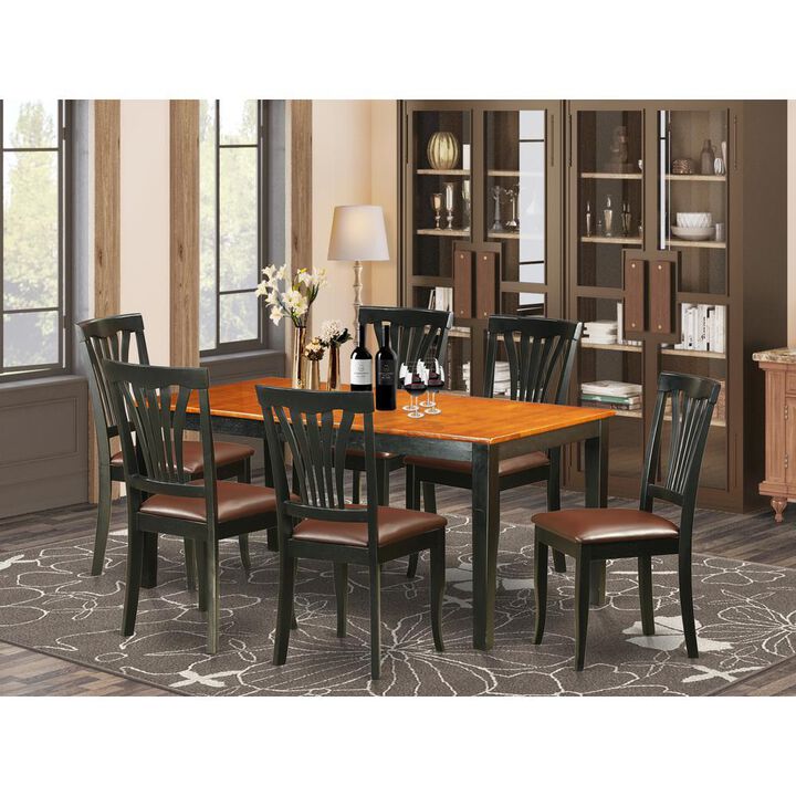 7 PC Kitchen Table set-Dining Table and 6 Leather Dining Chairs