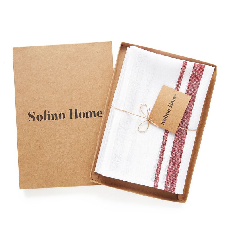 Solino Home 100% Pure Linen Dinner Napkins 20 x 20 Inch Set of 4 - French Stripe