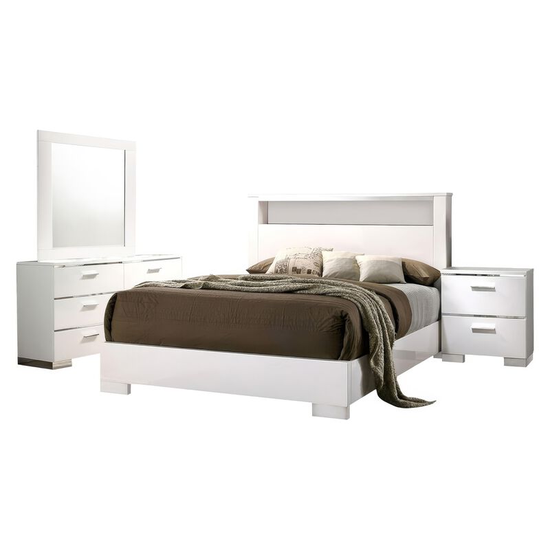 Aman 4pc Queen Bedroom Set, LED Headboard with Shelf, White Wood image number 2